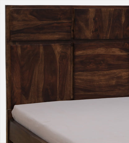 Sheesham Wood Queen Size Bed In Provincial Teak Finish With Drawer Storage
