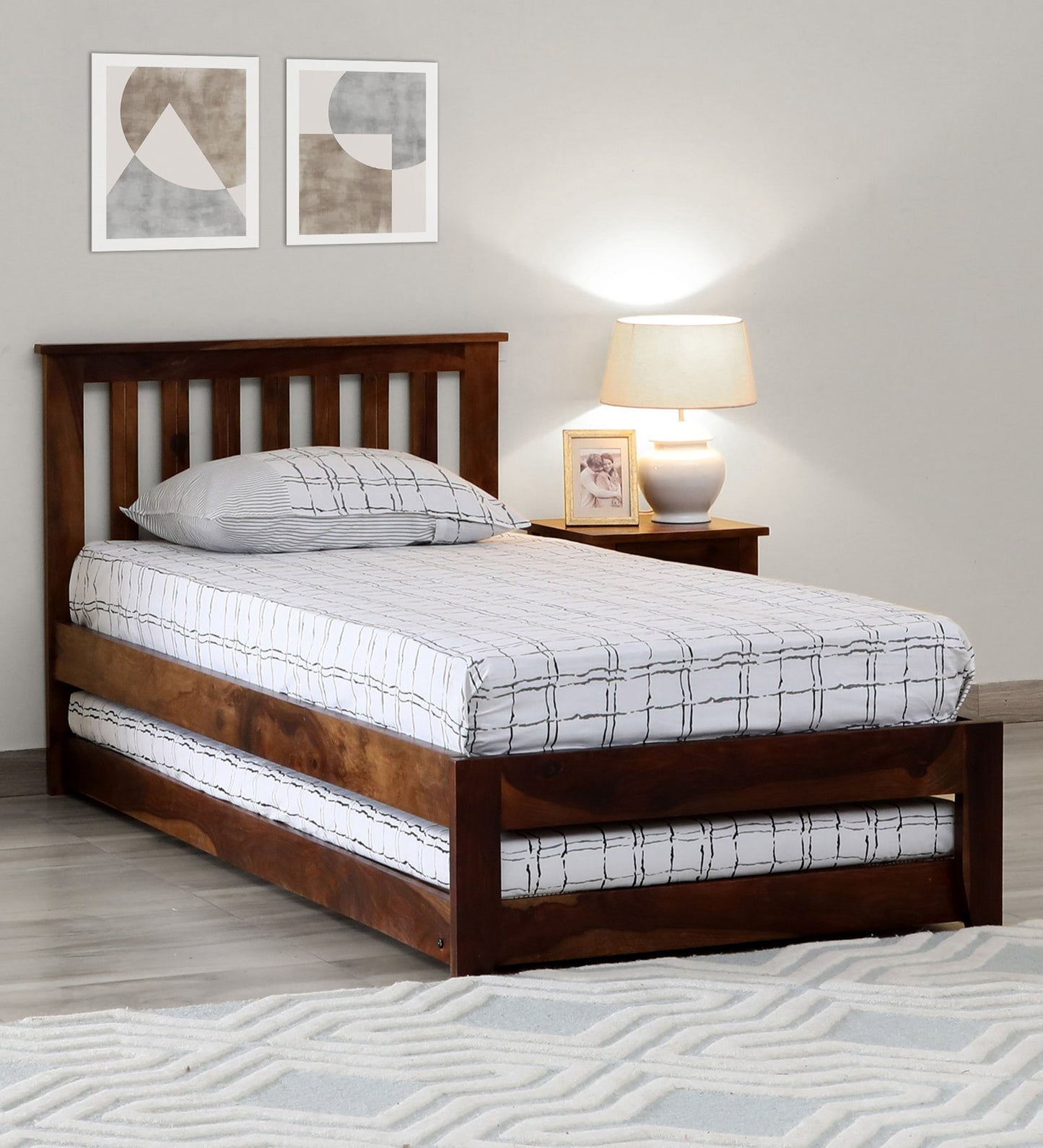 Sheesham Wood Two Single Beds In Provincial Teak Polish Finish