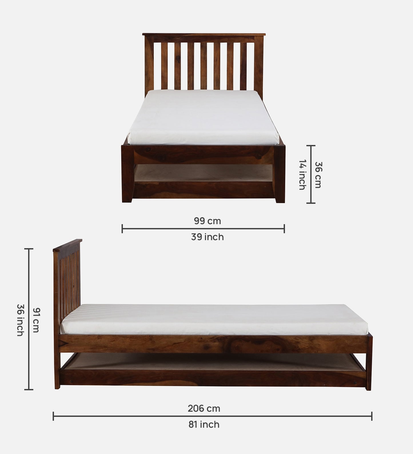  Sheesham Wood Two Single Beds In Provincial Teak Polish Finish