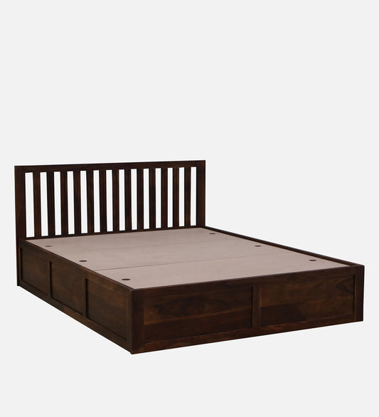 Solid Sheesham Wood Storage Queen Size Bed In Walnut Finish