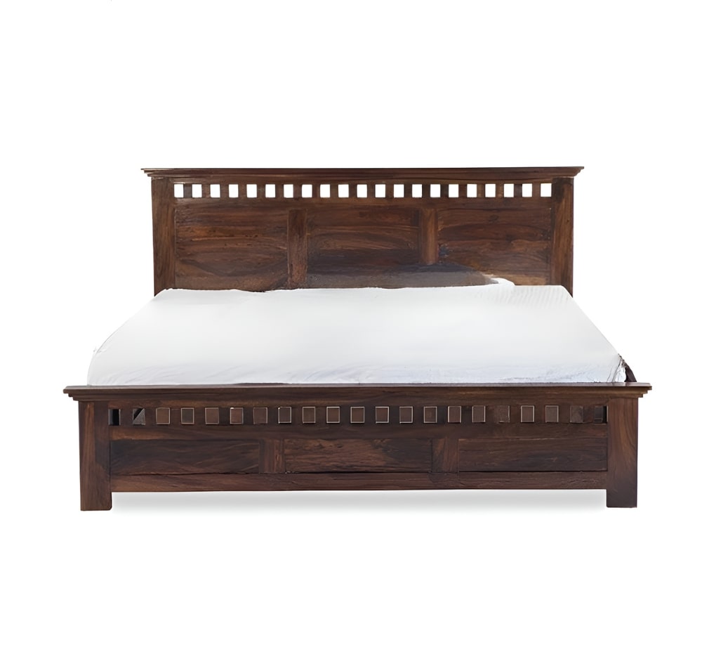 Solid Wood King Bed In Walnut Finish