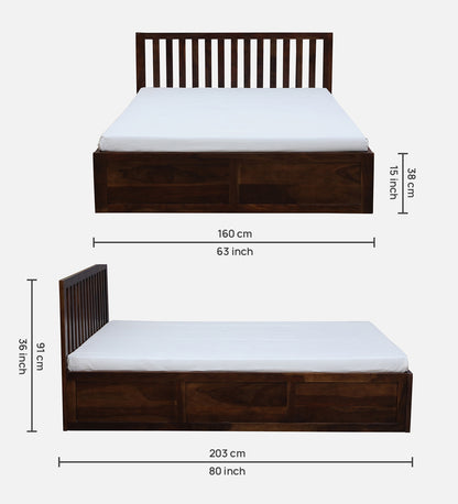 Solid Sheesham Wood Storage Queen Size Bed In Walnut Finish