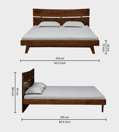 Solid Wood Queen Size Non Storage Bed In Light Walnut Polish Finish