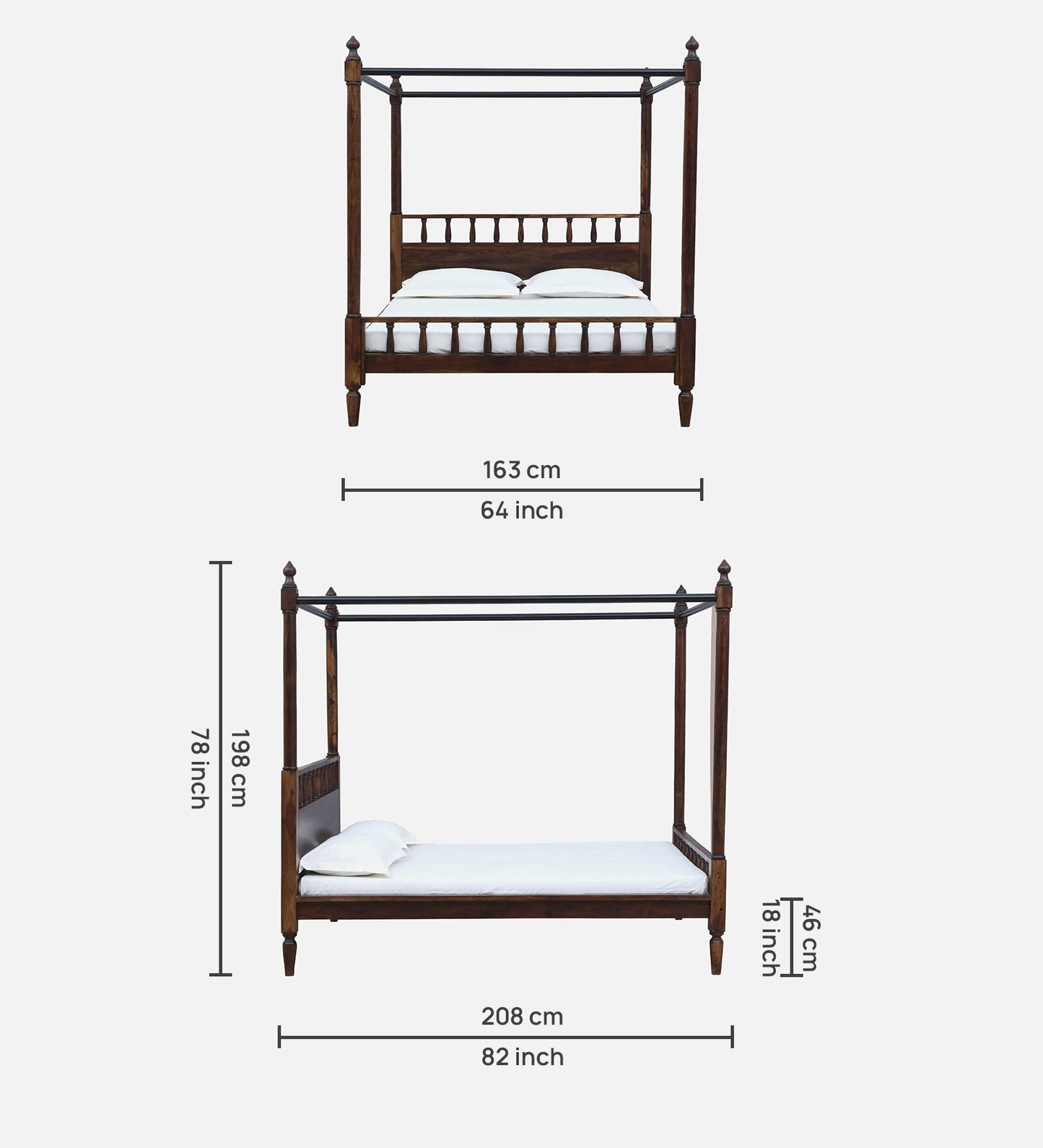 Sheesham Wood Queen Size Poster Bed In Provincial Teak Finish