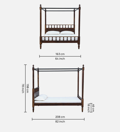 Sheesham Wood Queen Size Poster Bed In Provincial Teak Finish
