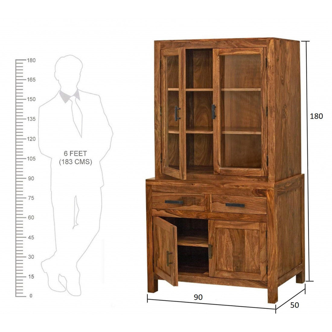 Solid Wood Crockery Unit In Honey Finish