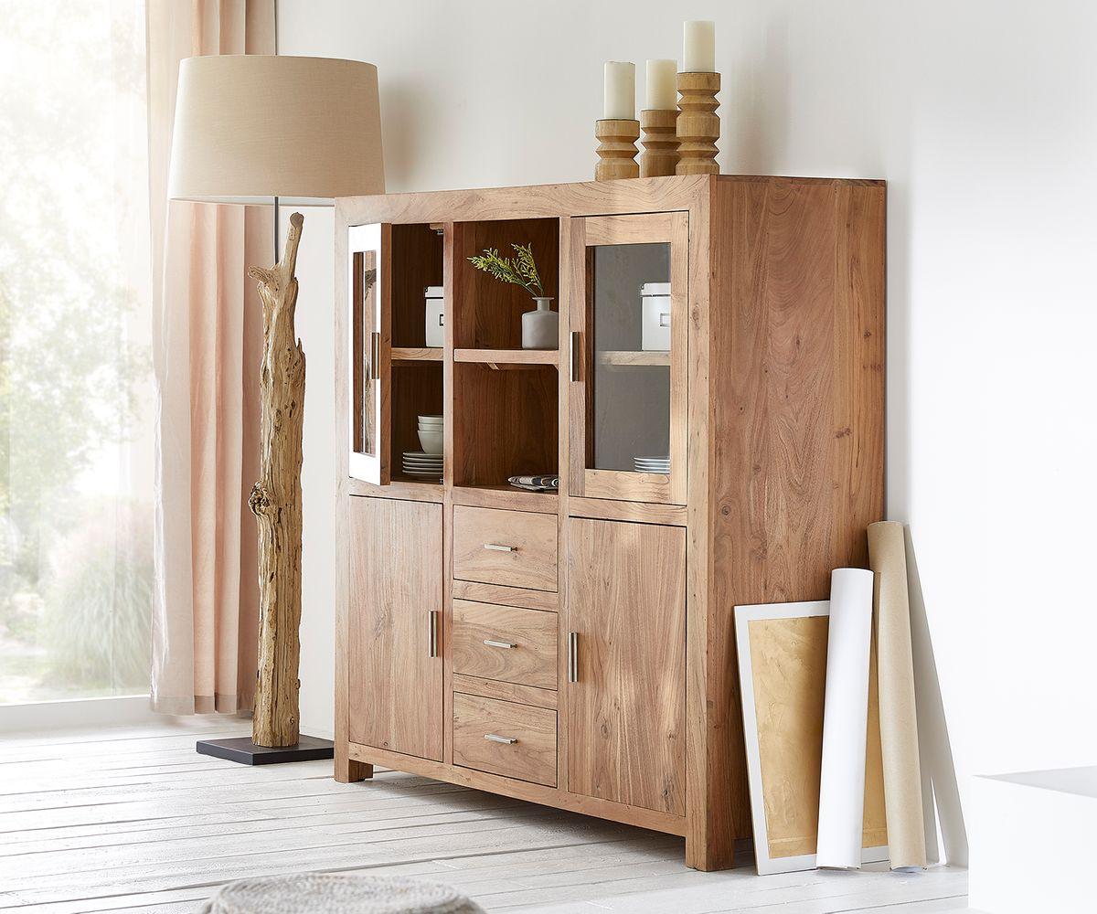 Solid Wood Crockery Unit In Brown Finish