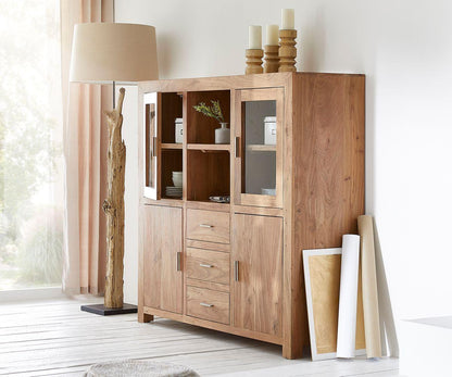 Solid Wood Crockery Unit In Brown Finish