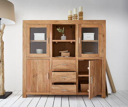 Solid Wood Crockery Unit In Brown Finish