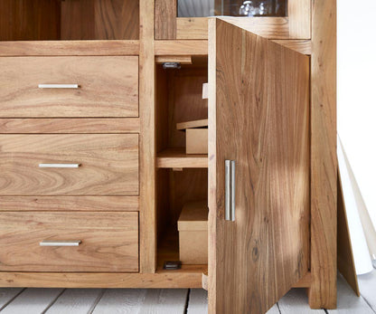 Solid Wood Crockery Unit In Brown Finish