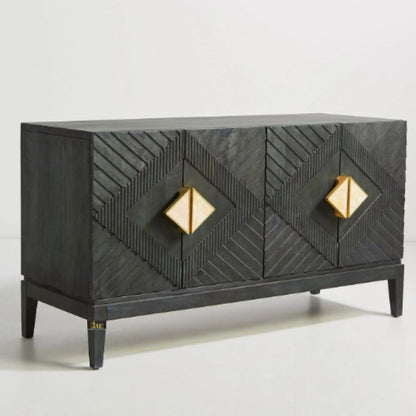 Solid Wood Crockery Unit In Black Finish