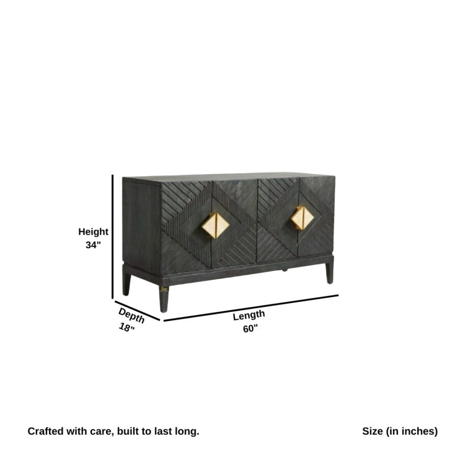 Solid Wood Crockery Unit In Black Finish