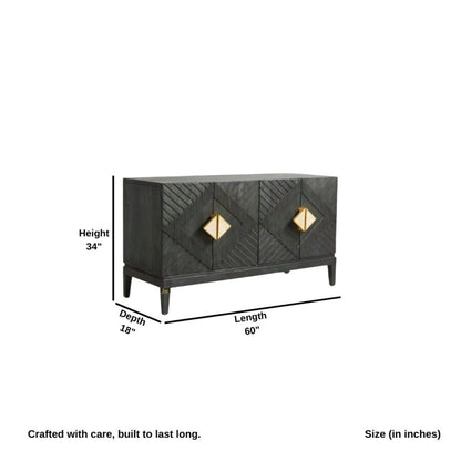 Solid Wood Crockery Unit In Black Finish