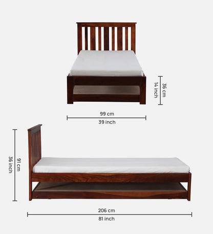 Sheesham Wood Single Bed In Honey Oak Finish With Trundle