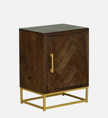 Solid Sheesham Wood Bedside Table With Storage In Teak Polish Finish