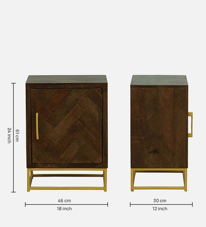 Solid Sheesham Wood Bedside Table With Storage In Teak Polish Finish
