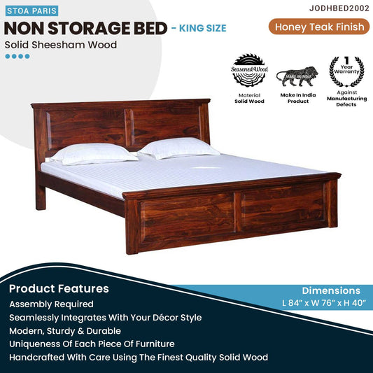 Xiva Wooden Non Storage Bed Solid Wood Bed For Home In Honey Teak Polish Finish