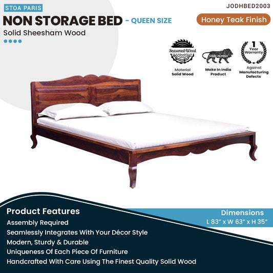 Welroy Wooden Non Storage Bed Solid Wood Bed For Home In Honey Teak Polish Finish