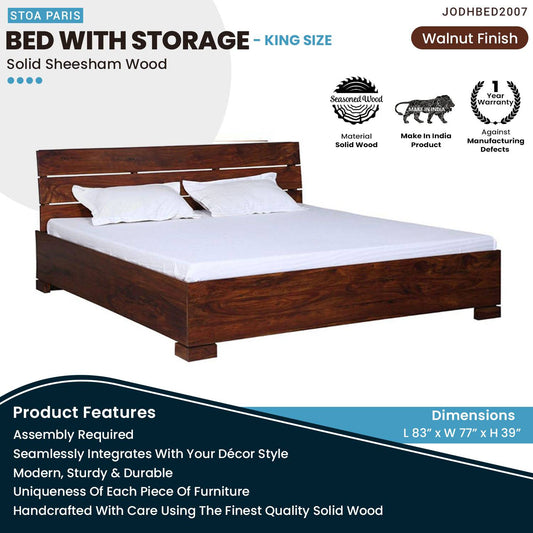 Christopher Wooden Storage Bed Solid Wood Bed For Home In Walnut Polish Finish