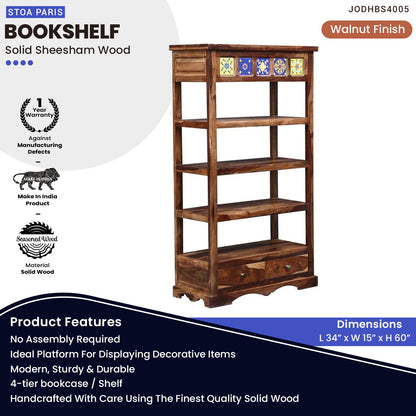 Corbin Bookshelf Storage Organizer With Two Drawers - Natural Polish