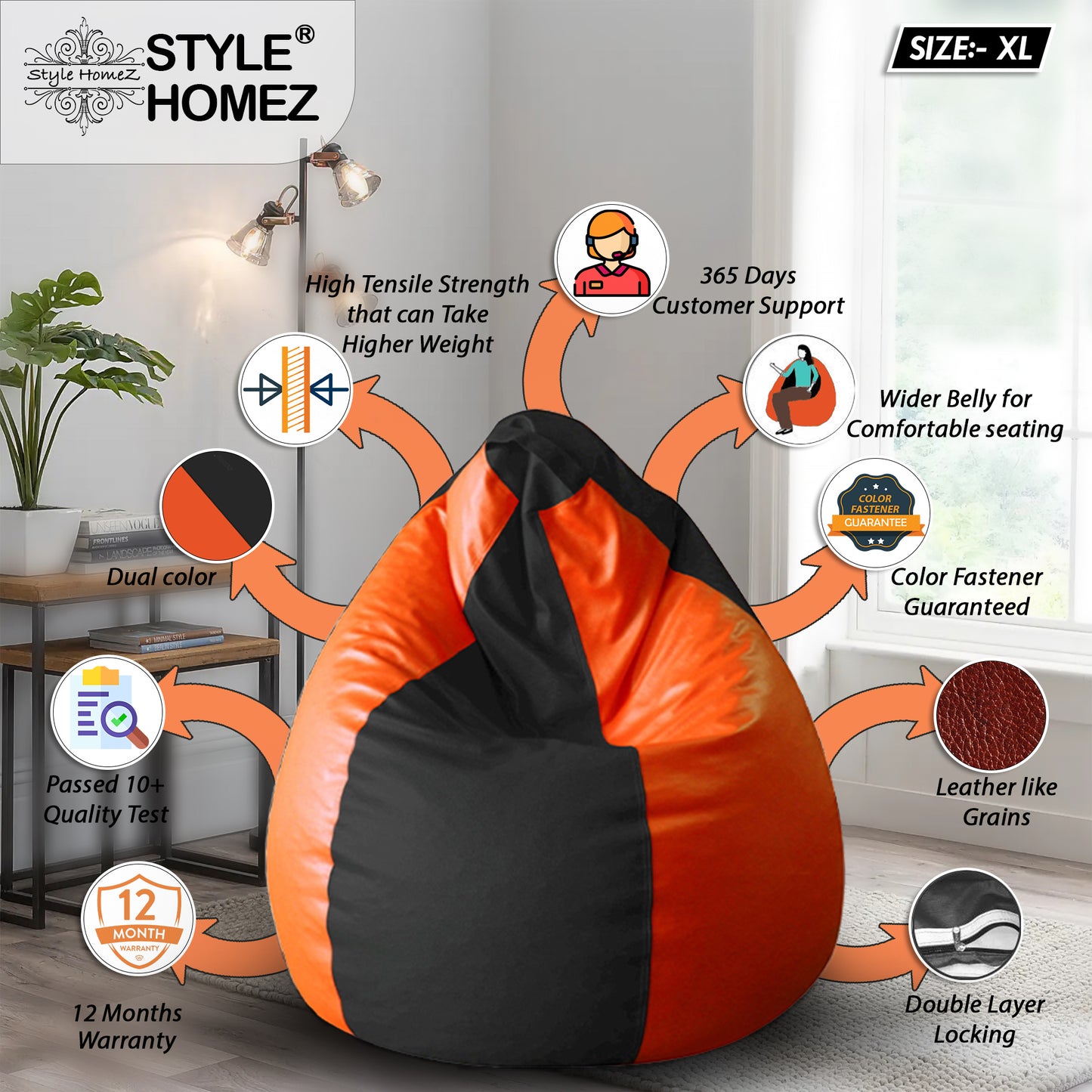 Classic - Leatherette Bean Bag With Fillers - XL