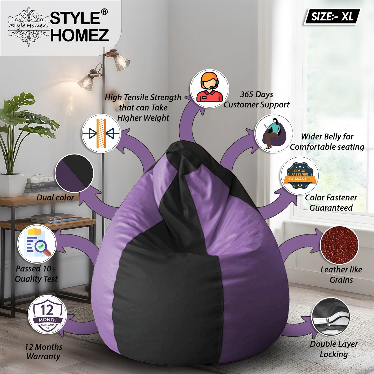 Classic - Leatherette Bean Bag With Fillers - XL