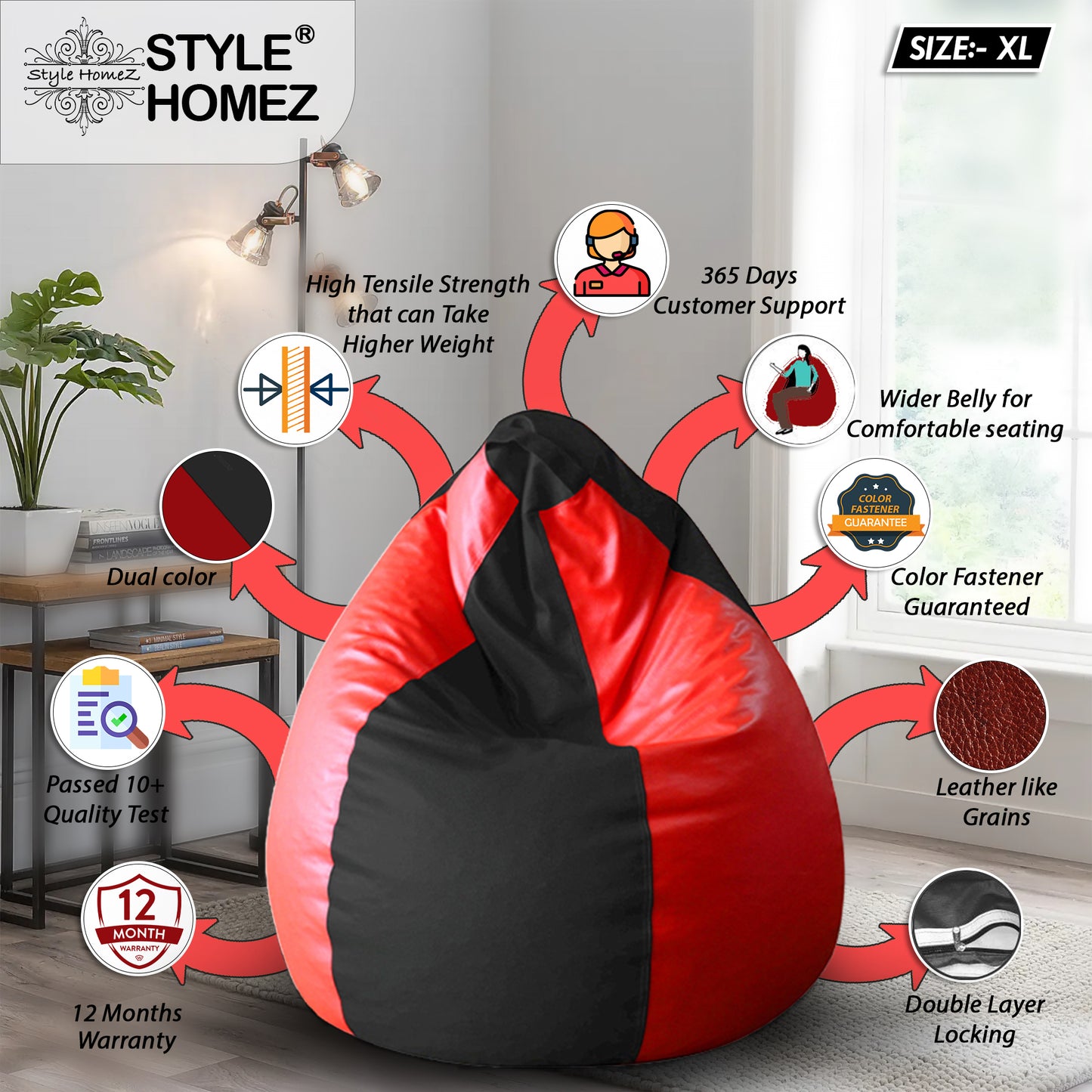 Classic - Leatherette Bean Bag With Fillers - XL