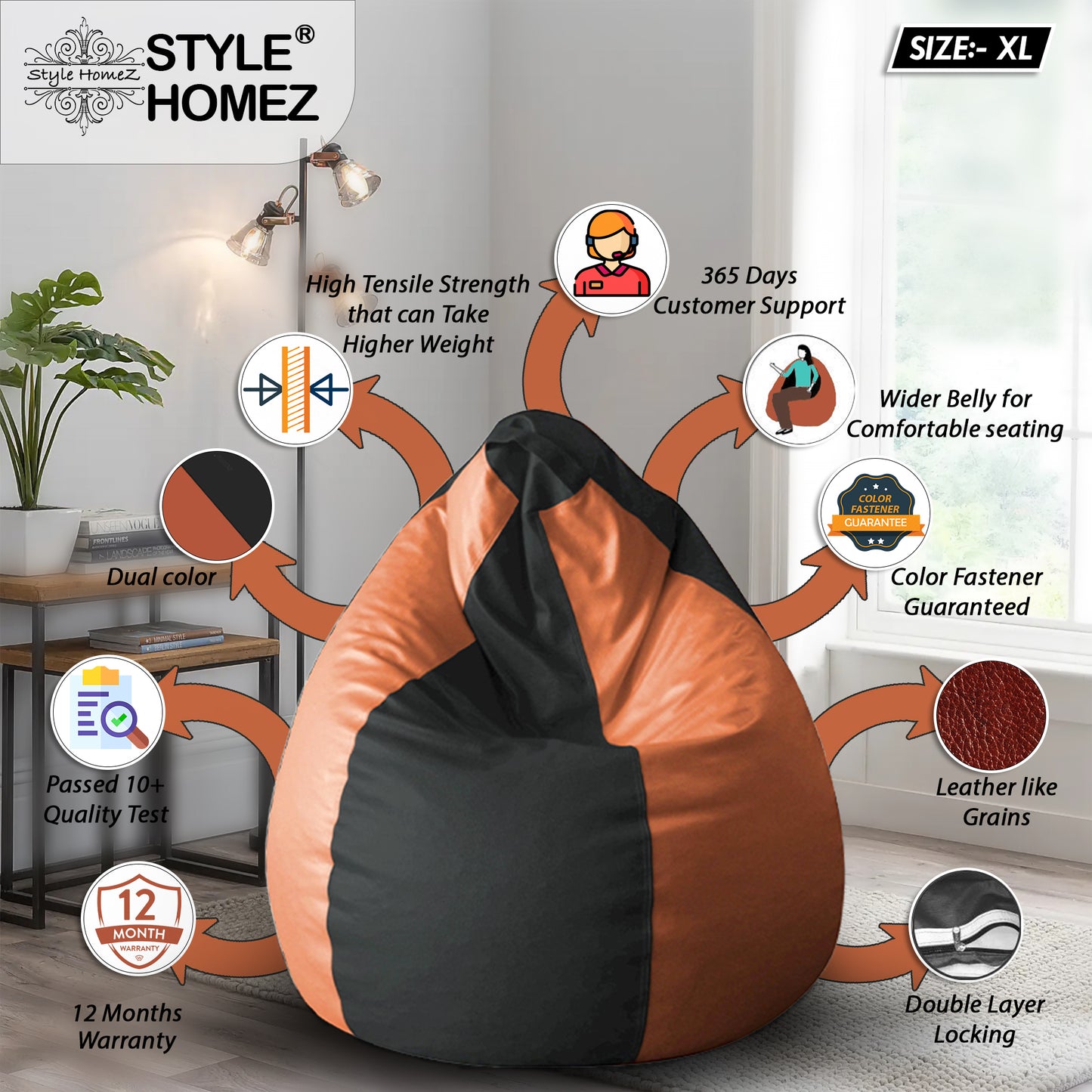 Classic - Leatherette Bean Bag With Fillers - XL