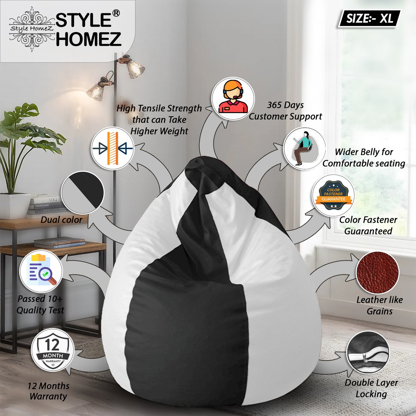 Classic - Leatherette Bean Bag With Fillers - XL