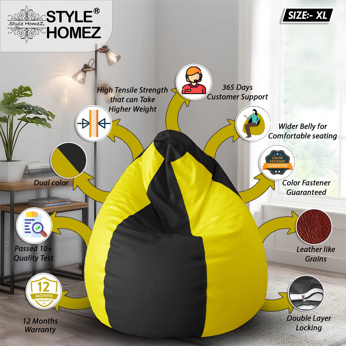 Classic - Leatherette Bean Bag With Fillers - XL