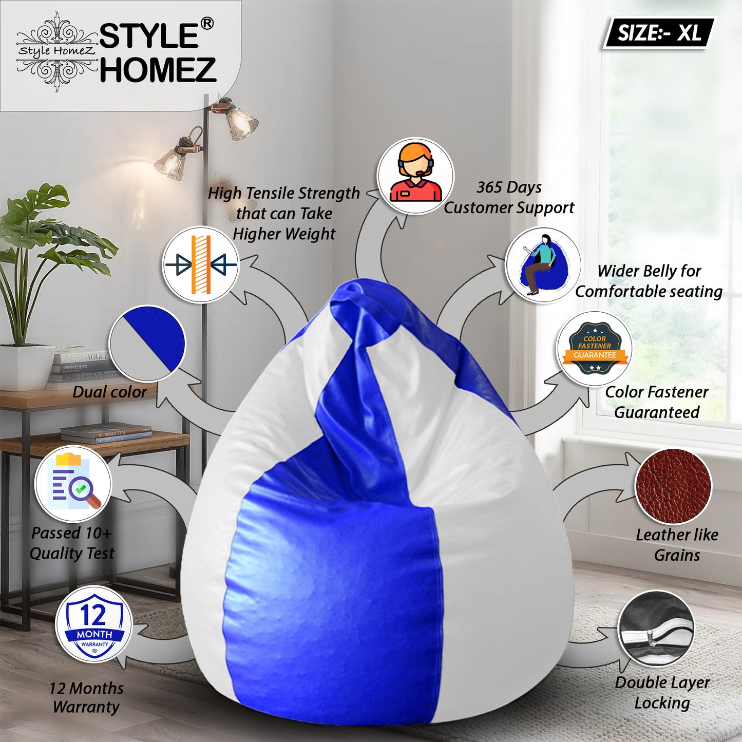 Classic - Leatherette Bean Bag With Fillers - XL