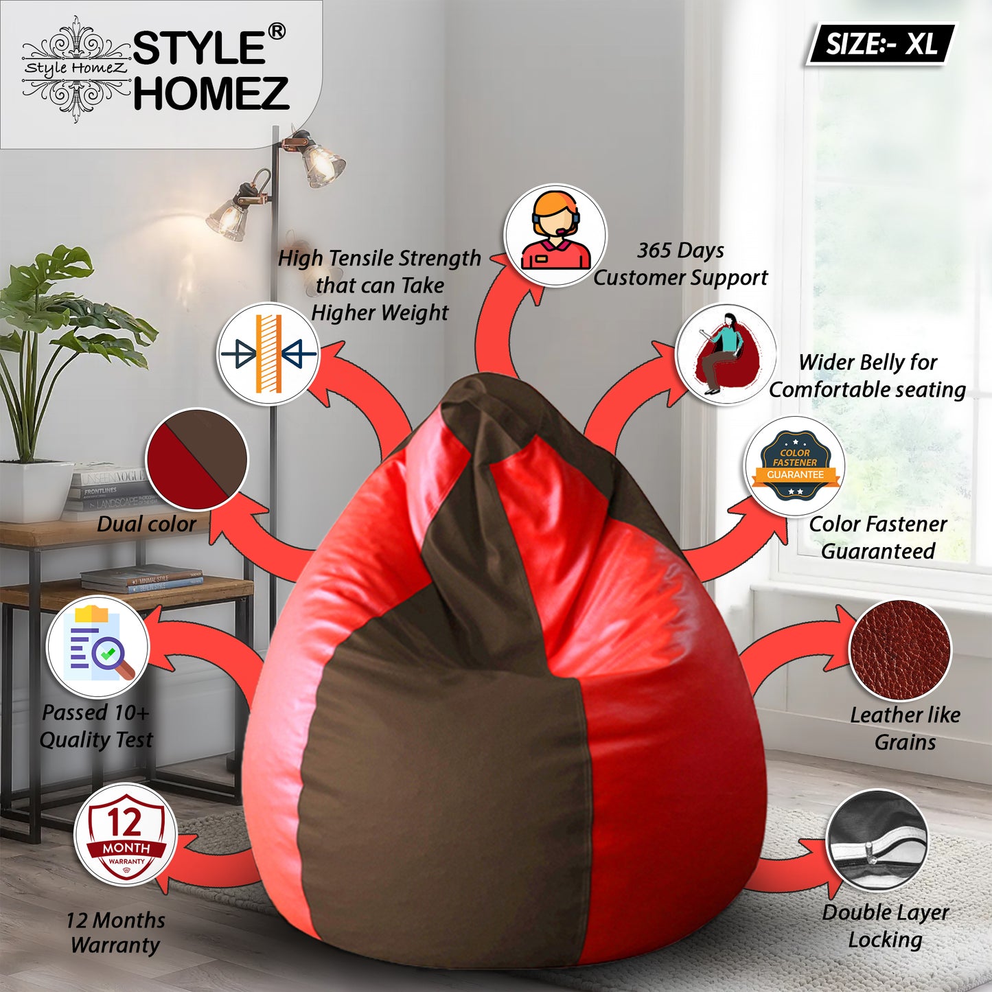 Classic - Leatherette Bean Bag With Fillers - XL