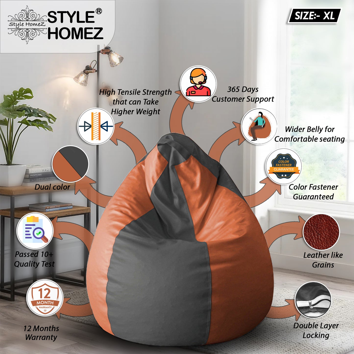 Classic - Leatherette Bean Bag With Fillers - XL