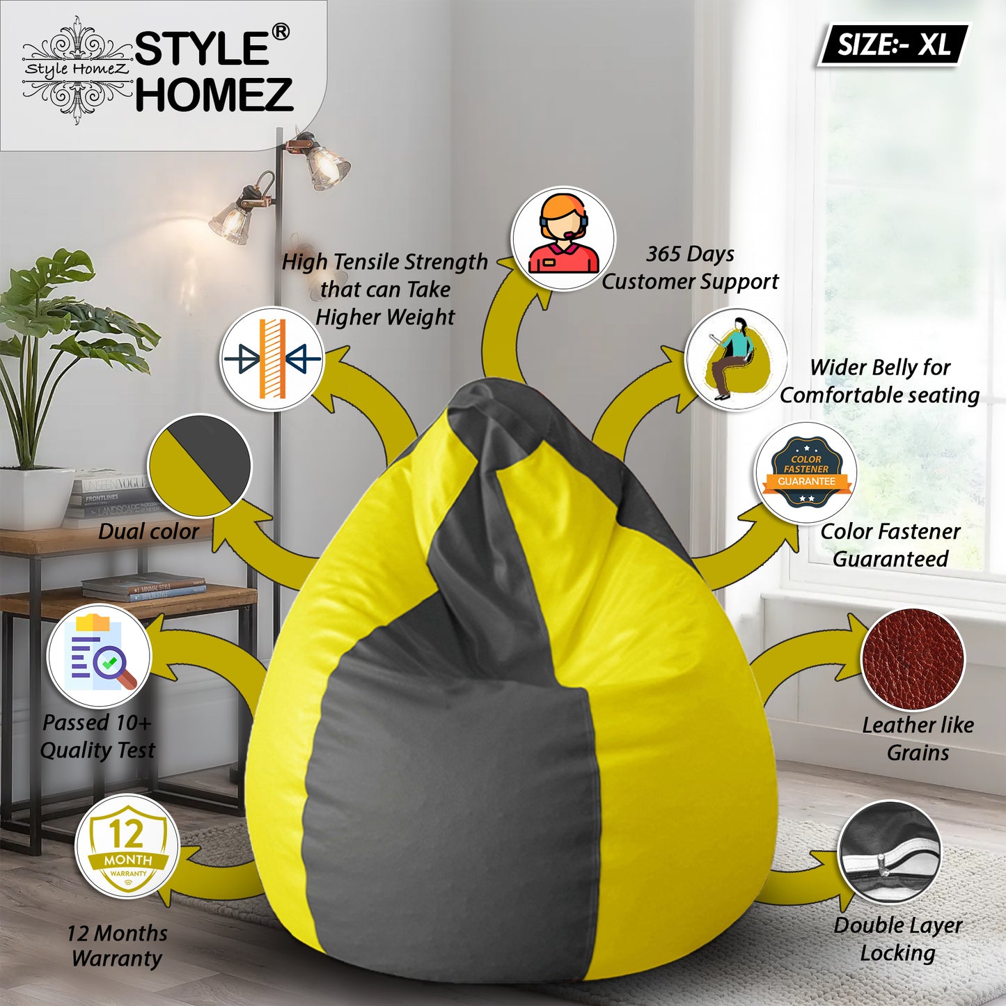 Classic - Leatherette Bean Bag With Fillers - XL