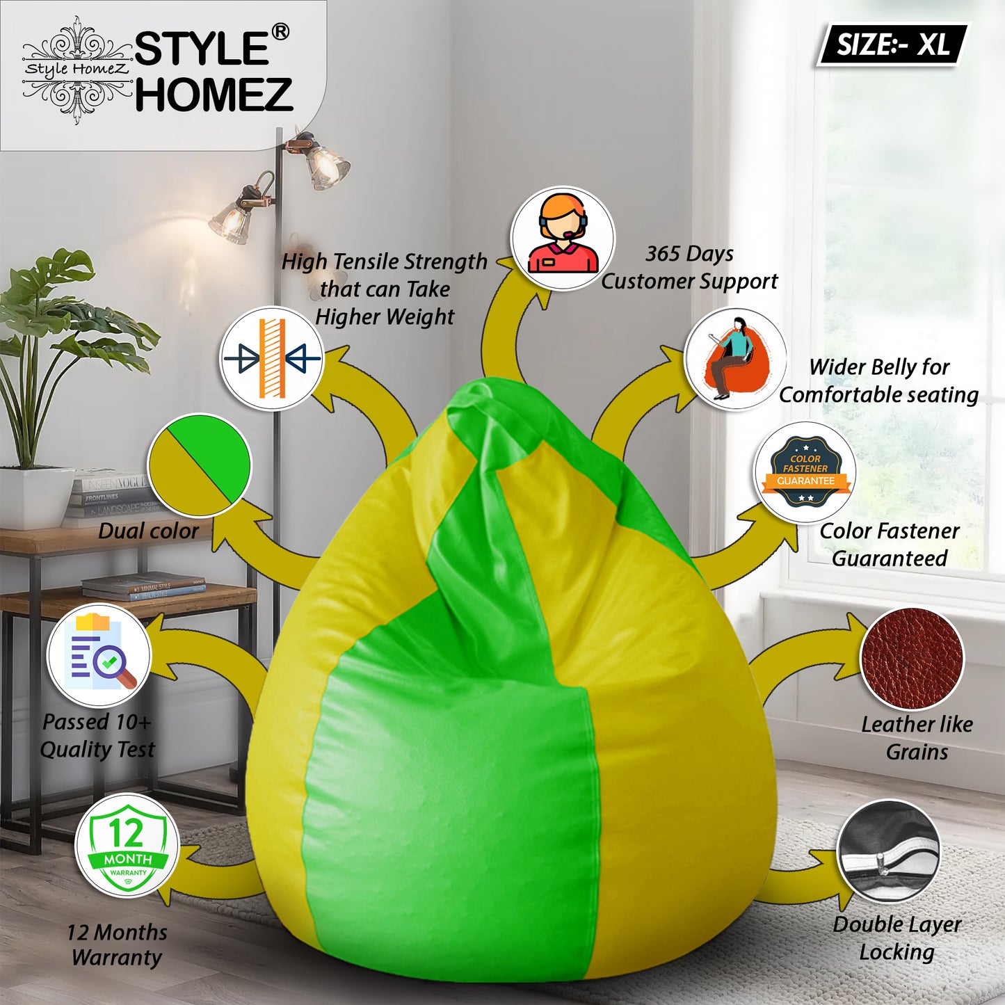 Classic - Leatherette Bean Bag With Fillers - XL