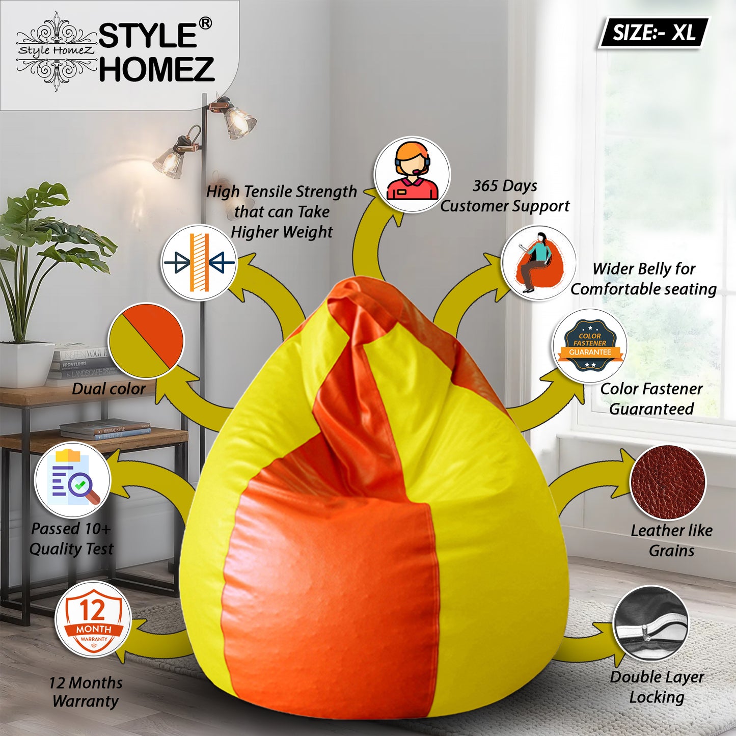 Classic - Leatherette Bean Bag With Fillers - XL