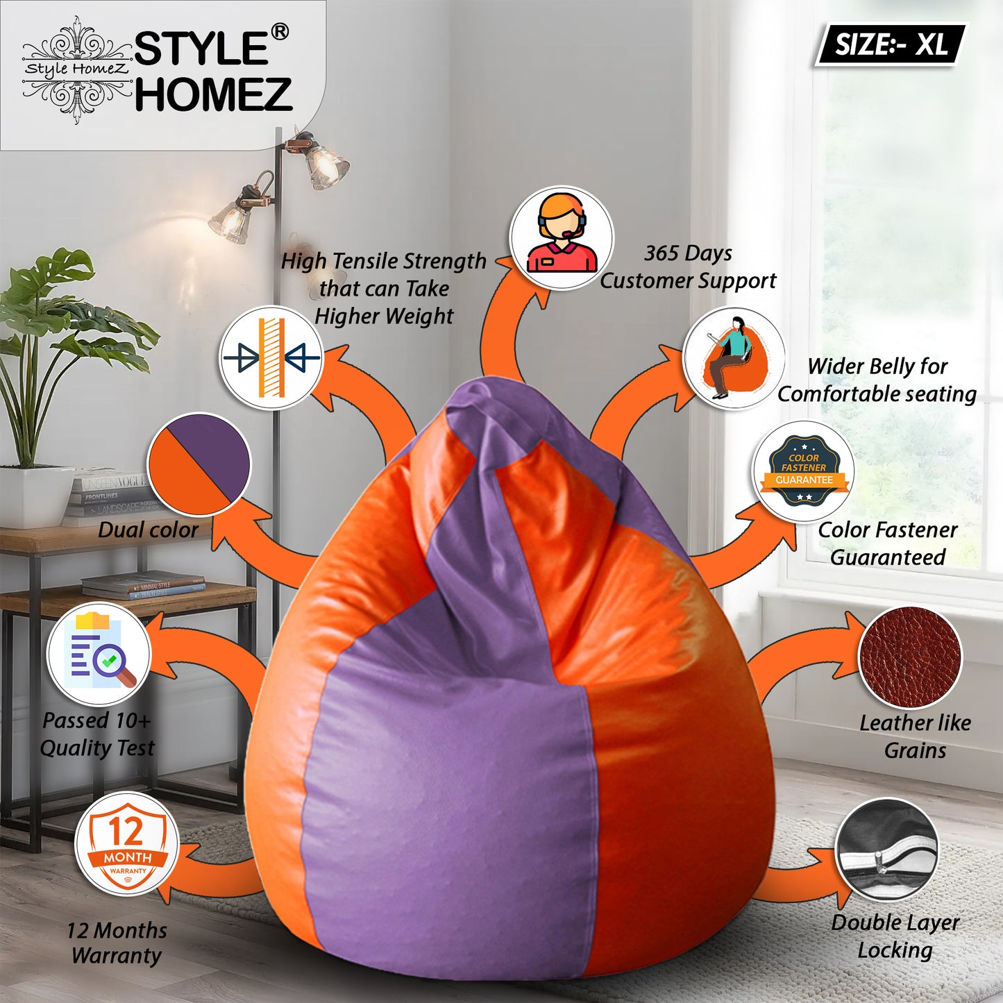 Classic - Leatherette Bean Bag With Fillers - XL