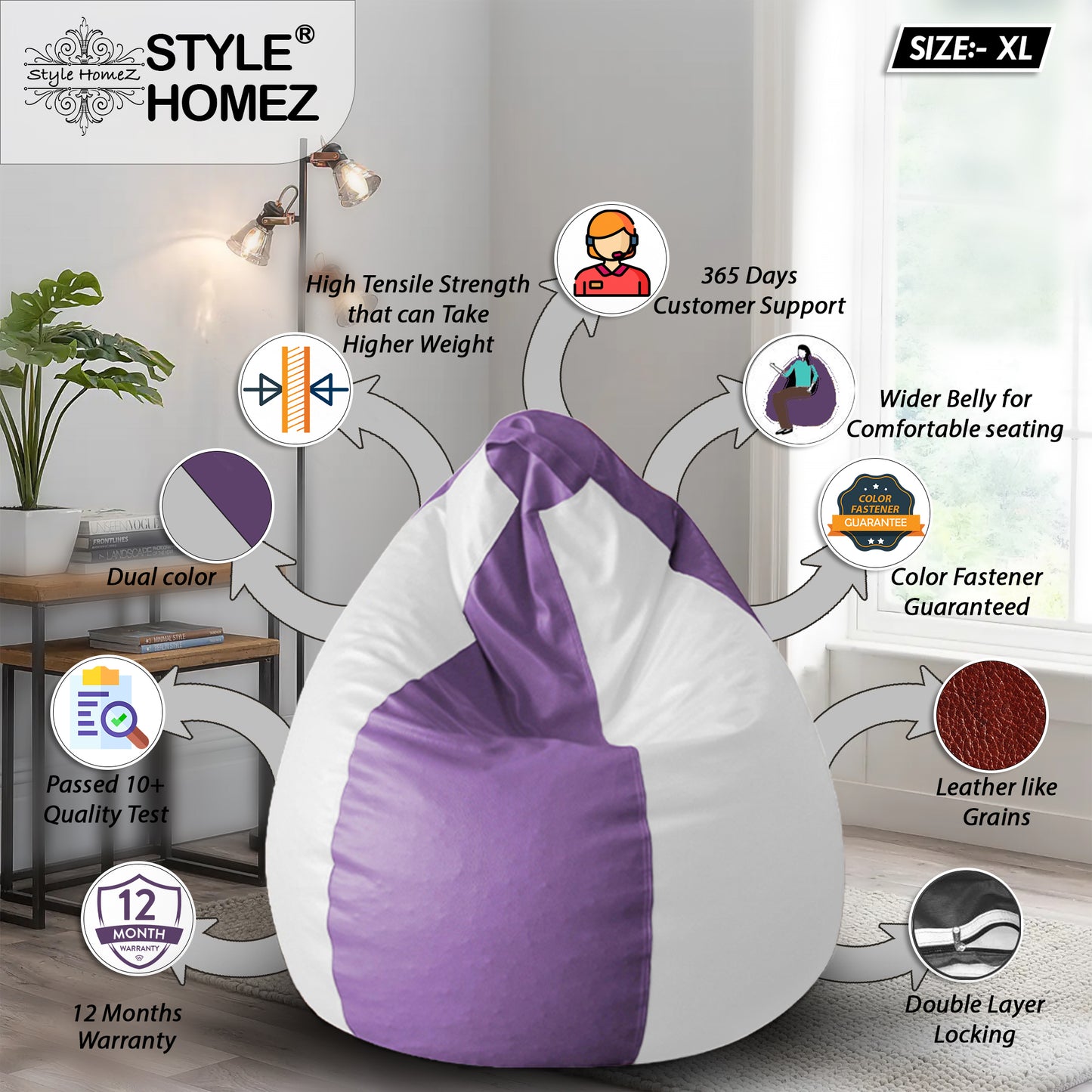 Classic - Leatherette Bean Bag With Fillers - XL