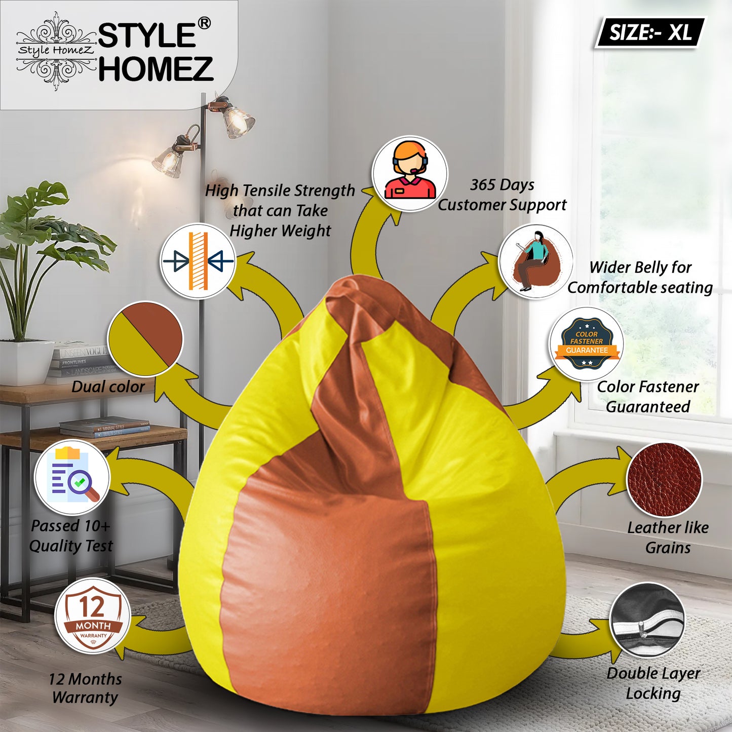 Classic - Leatherette Bean Bag With Fillers - XL