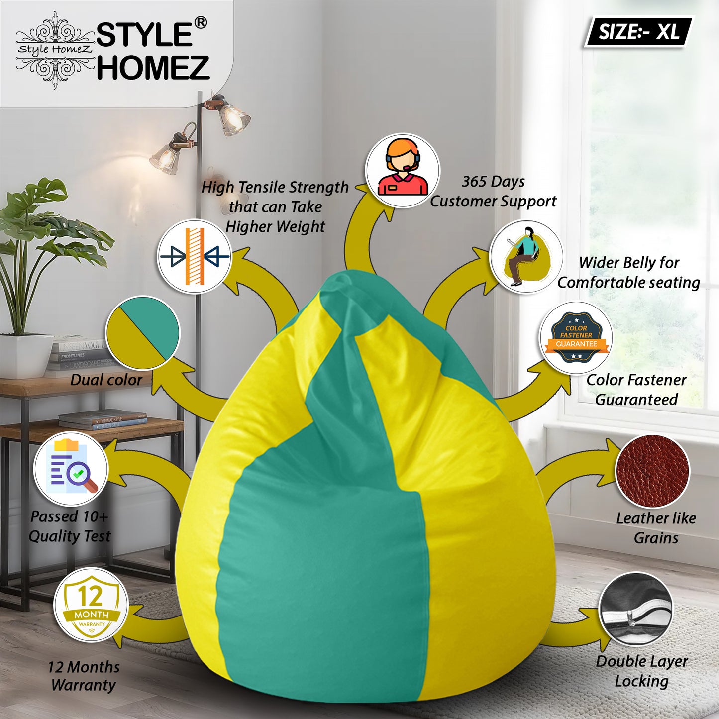 Classic - Leatherette Bean Bag With Fillers - XL