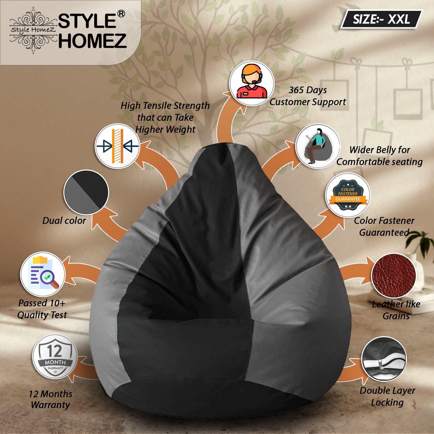 Classic - Leatherette Bean Bag With Fillers - XXL