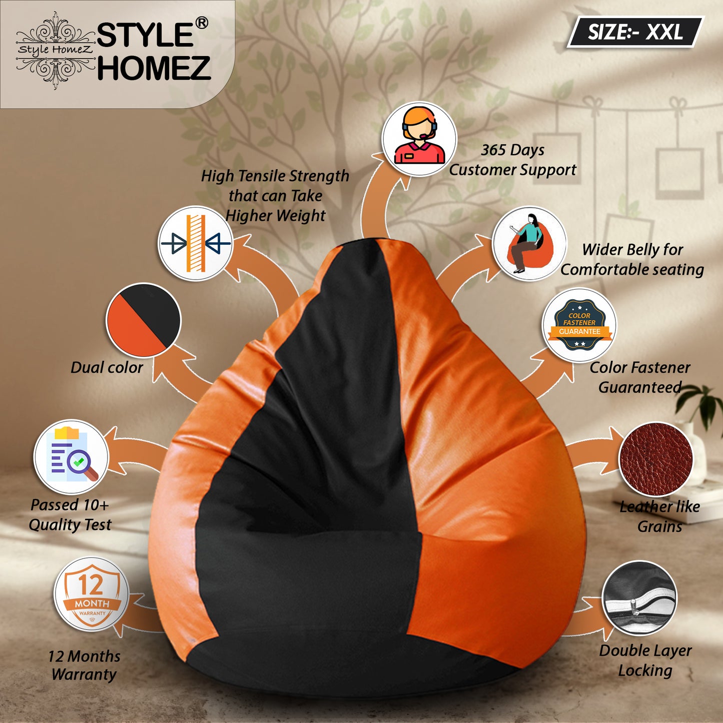 Classic - Leatherette Bean Bag With Fillers - XXL