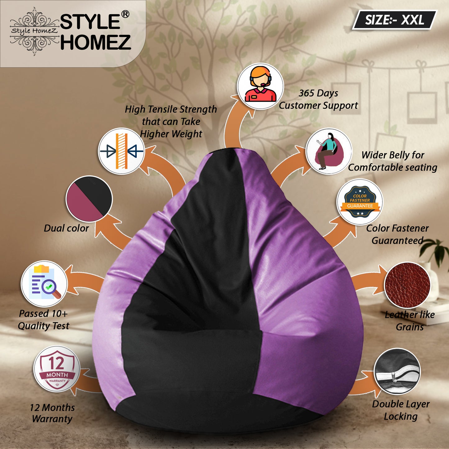 Classic - Leatherette Bean Bag With Fillers - XXL