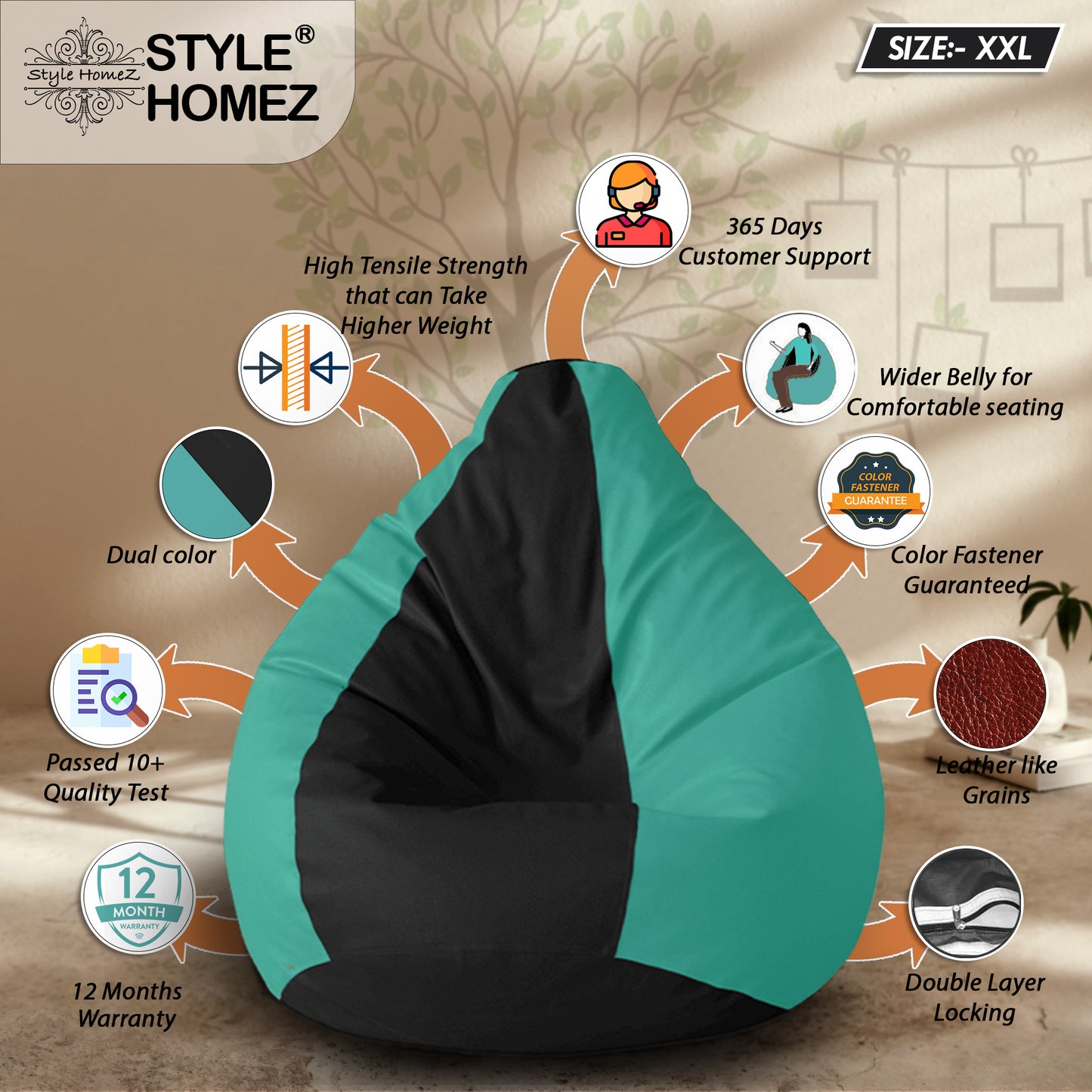 Classic - Leatherette Bean Bag With Fillers - XXL