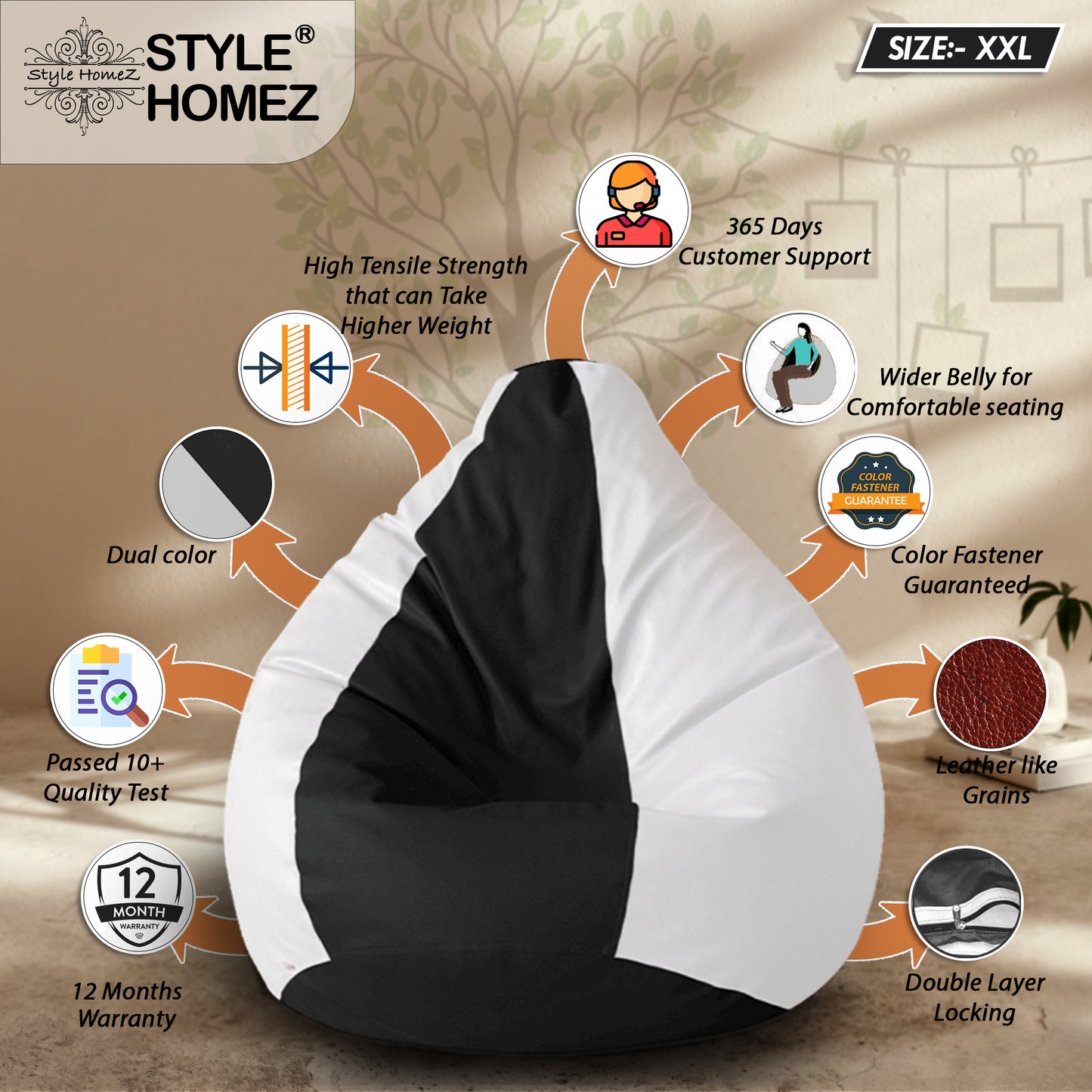 Classic - Leatherette Bean Bag With Fillers - XXL