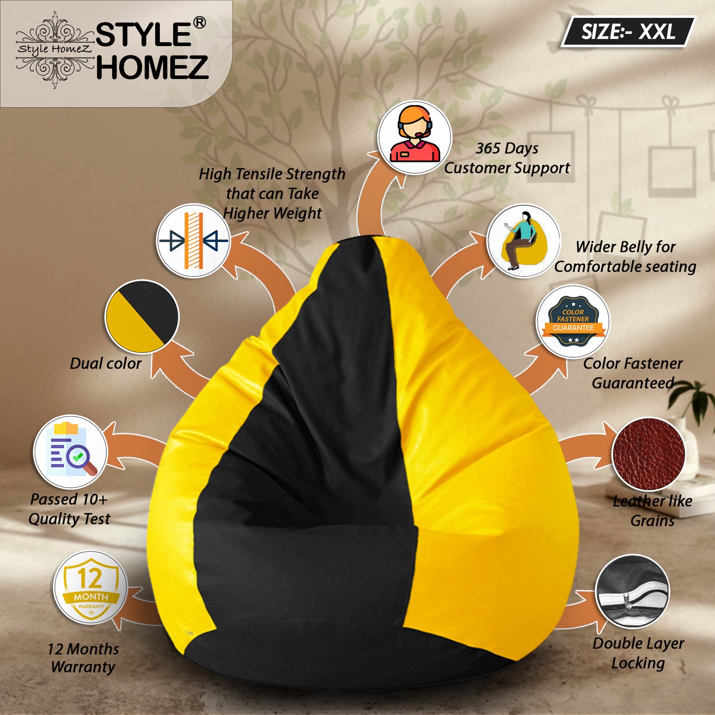 Classic - Leatherette Bean Bag With Fillers - XXL