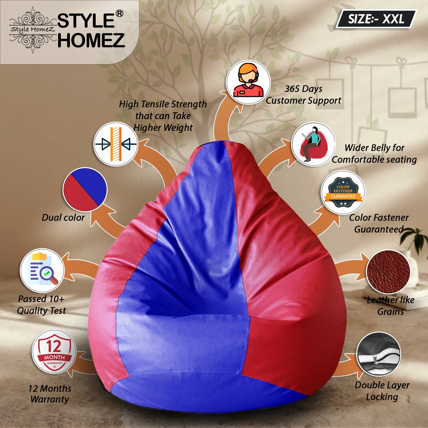 Classic - Leatherette Bean Bag With Fillers - XXL
