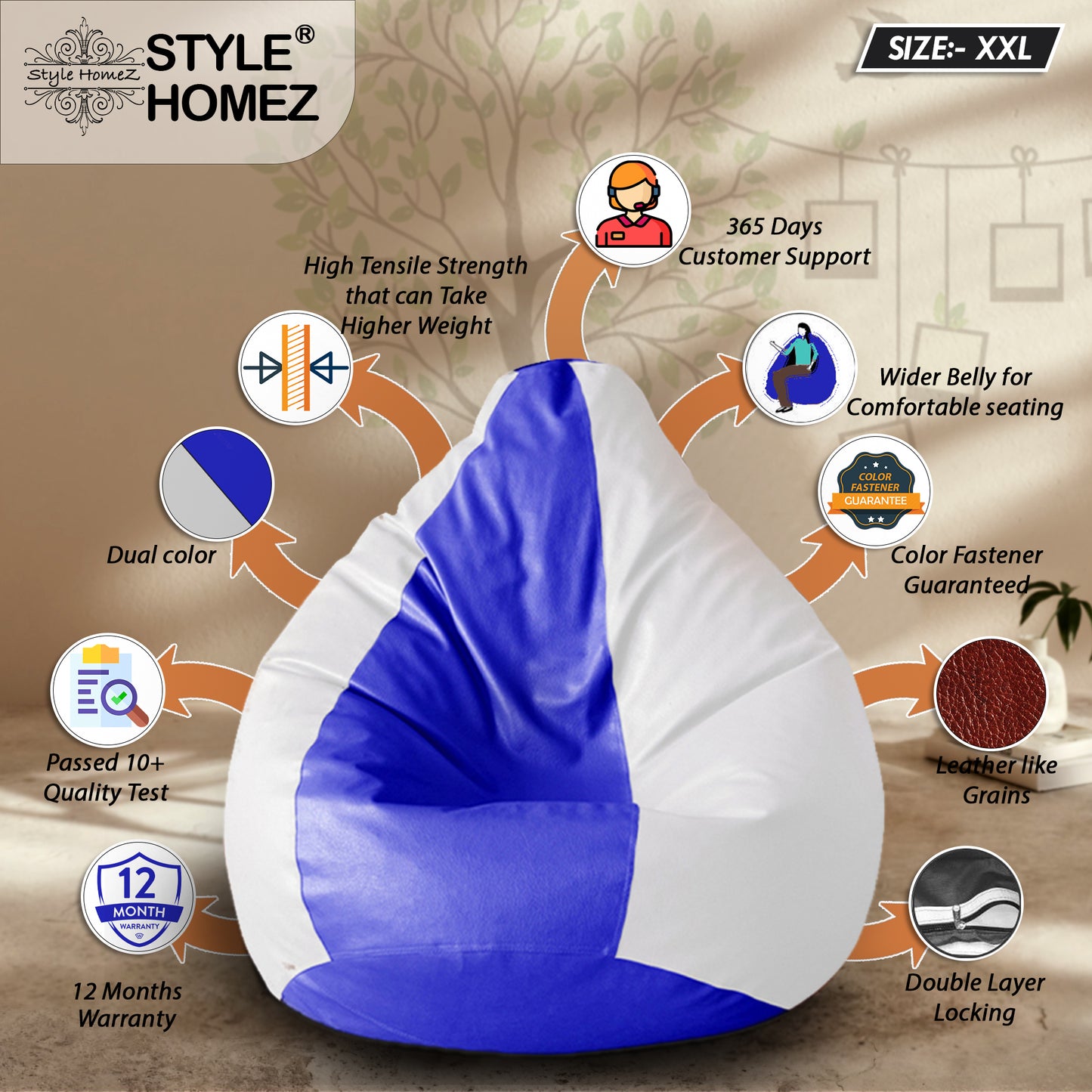 Classic - Leatherette Bean Bag With Fillers - XXL