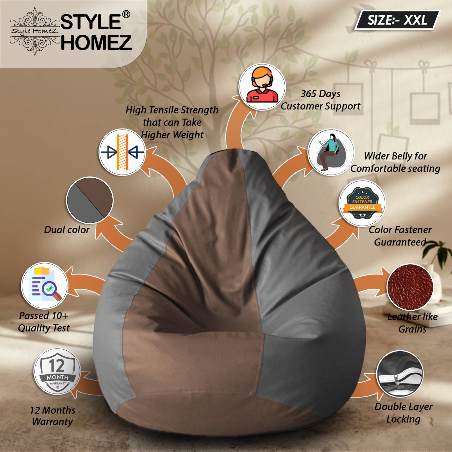 Classic - Leatherette Bean Bag With Fillers - XXL