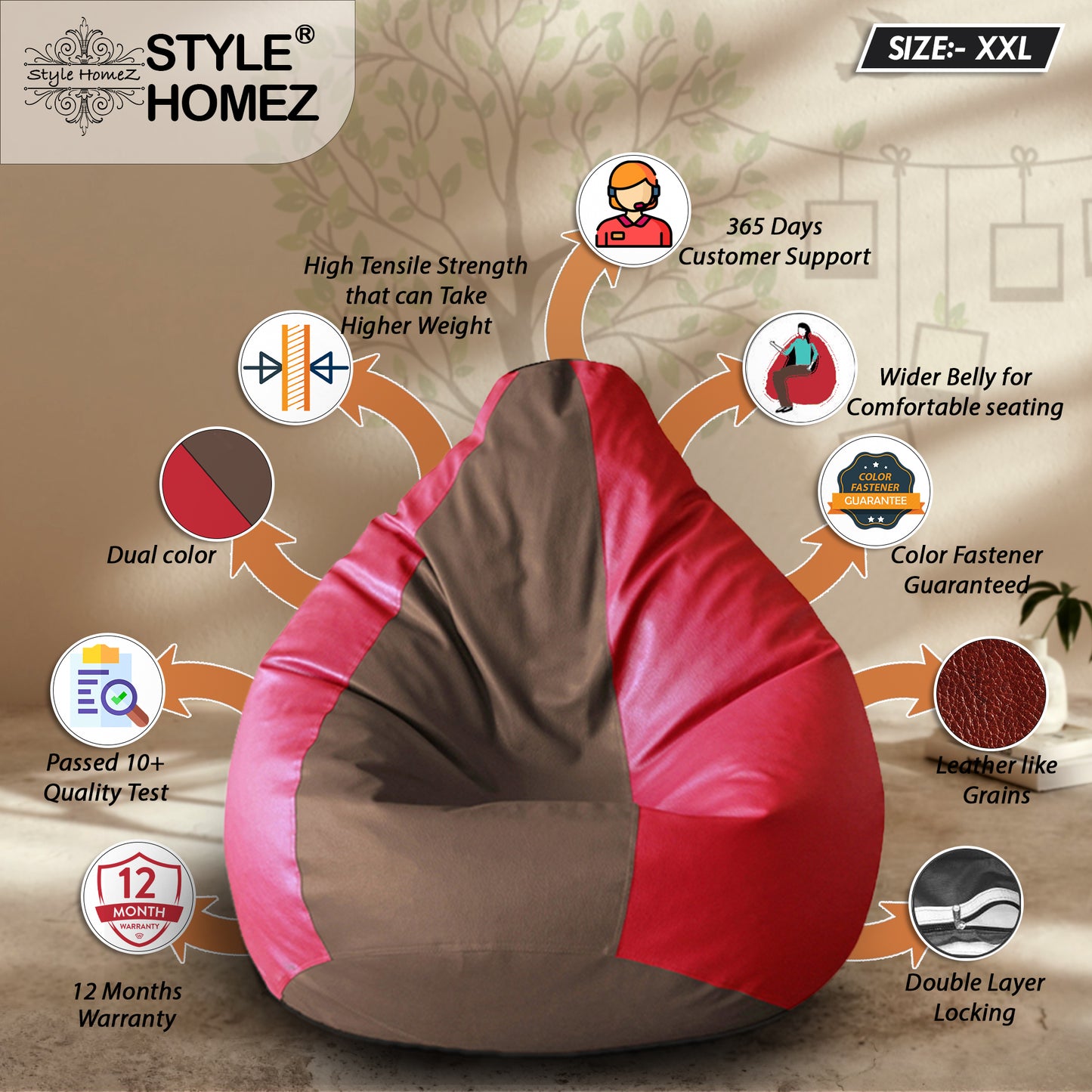 Classic - Leatherette Bean Bag With Fillers - XXL